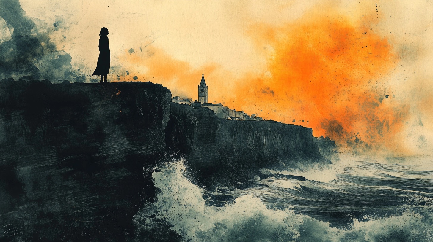 Les falaises de Brécourt, illustration à l'encre