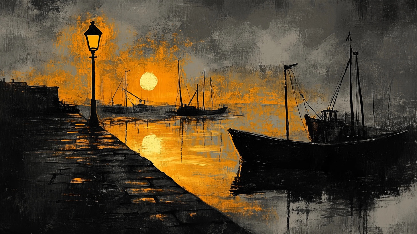Le port de Brécourt la nuit